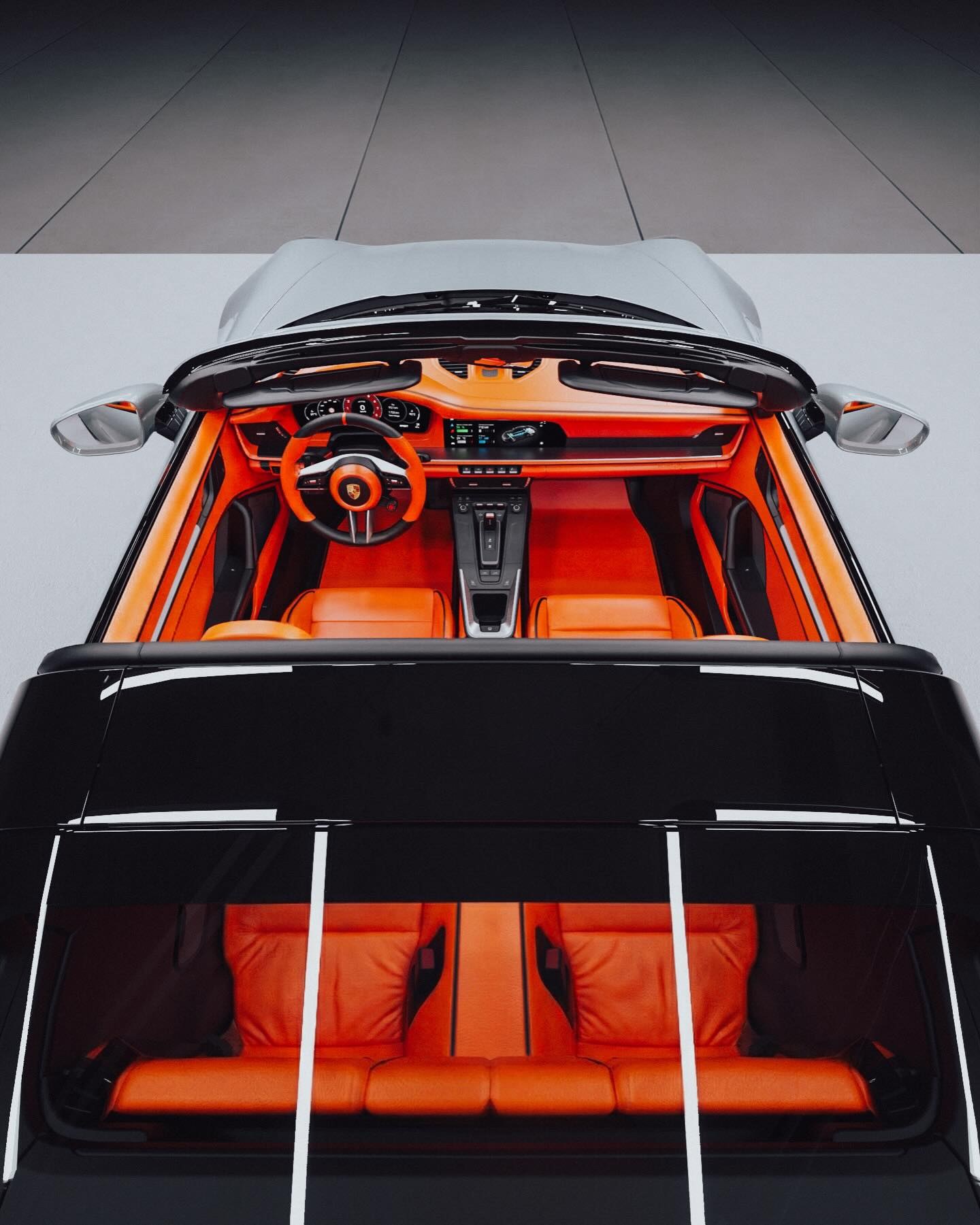 Porsche 911 Targa 4 GTS Hermès Edition, turuncu deri iç mekân üstten görünüm